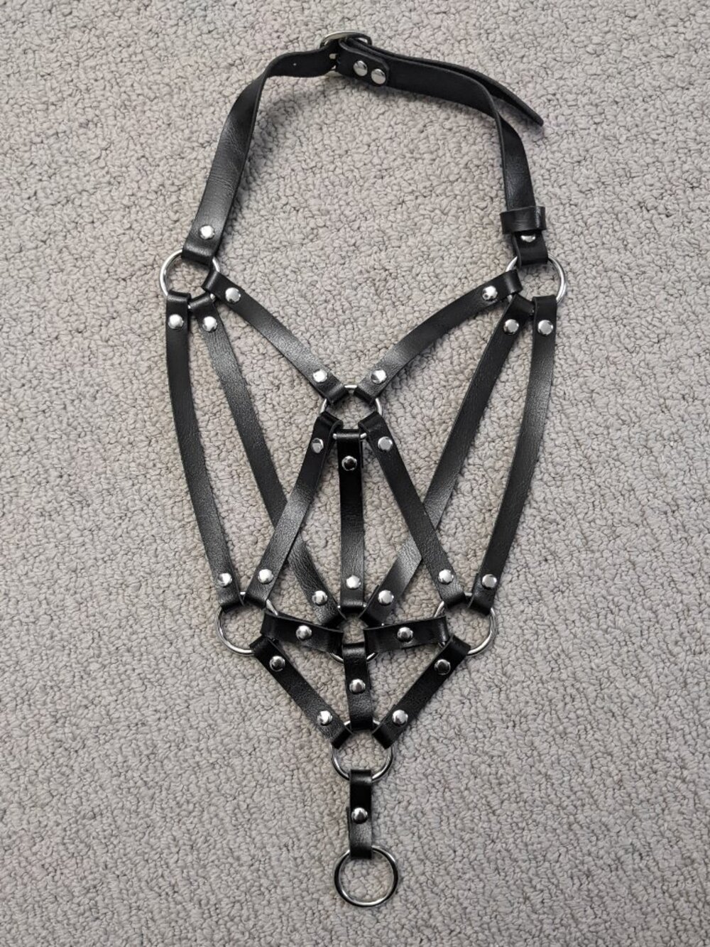 Unisex Black Strappy Leather Chest Piece Collar - Goth Punk, Fetish, Industrial